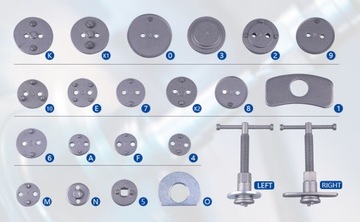 ZESTAW DO WYCISKANIA WCISKANIA COFANIA TŁOCZKÓW HAMULCOWYCH PRASKA 22el.