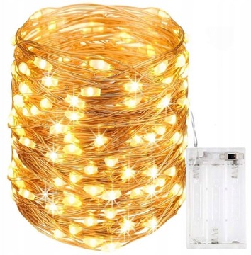 DRUCIKI LAMPKI CHOINKOWE 100 LED MIKRO RYŻ 10M NA DRUCIKU NA BATERIE BIAŁY