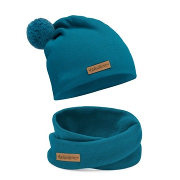 Czapka i komin + pompon - morski r.3