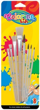 Pędzelki Szkolne Drewniane 8 Sztuk Colorino