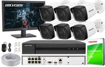 Zestaw monitoringu IP 4MPx Hikvision 6 Kamer + LCD