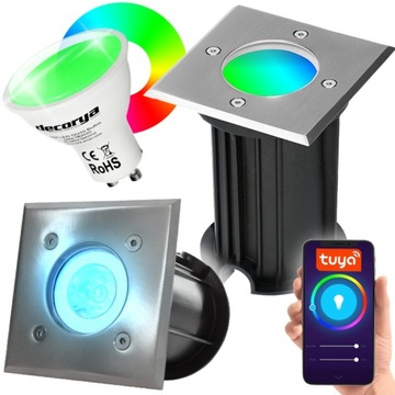 ZEWNĘTRZNA LAMPA LED DOGRUNTOWA NAJAZDOWA OPRAWA GU10 LED RGB APLIKACJA