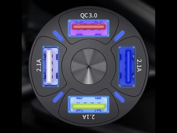 МОЩНОЕ АВТОМОБИЛЬНОЕ ЗАРЯДНОЕ УСТРОЙСТВО 4xUSB QC 3.0 + КАБЕЛЬ