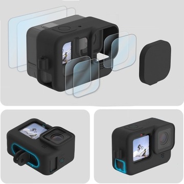 Etui Ochronne Silikonowe Zestaw Folii Hartowanych Do Gopro Hero 12 11 10 9