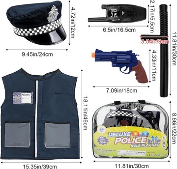 ZESTAW MAŁEGO POLICJANTA DLA DZIECI POLICJA AKCESORIA KAMIZELKA CZAPKA