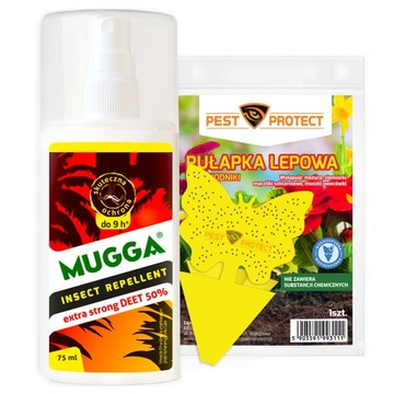 SPRAY MUGGA STRONG 50% DEET NA KOMARY KLESZCZE TROPIKALNA + LEP NA OWADY