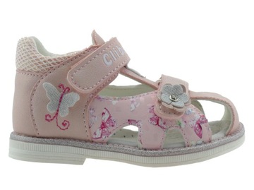 SANDAŁY DZIEWCZĘCE BUTY DZIECIĘCE KRYTE SANDAŁKI NA RZEPY WKŁ. SKÓRA R. 25