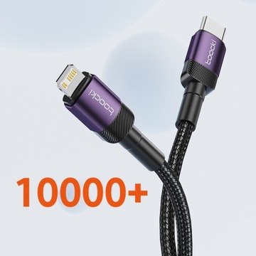 Toocki Szybki kabel USB-C/Lightning do iPhone'a 27W Mocny kabel o długości 3m