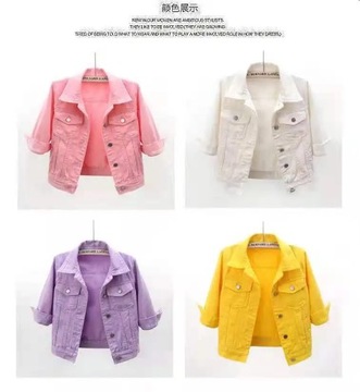 New Spring Summer Women Denim Jacket Tops Pink Col