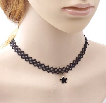 CZARNY KORONKOWY NASZYJNIK CHOKER Z GWIAZDKĄ