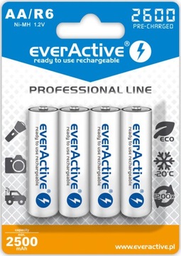 4x AKUMULATORKI everActive R6 AA 2600mAh baterie
