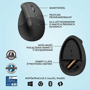 Беспроводная мышь Logitech Lift R Graphite