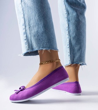 Балетки из ткани фиолетового цвета с бантом 8-27 38