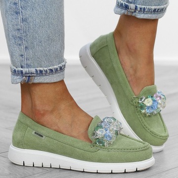 Зеленые мокасины, косточки, туфли ФЛ758, размер 36.