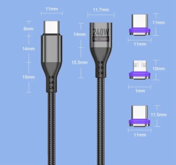 МАГНИТНЫЙ КАБЕЛЬ 1 М БЫСТРАЯ ЗАРЯДКА 5A USB C PD