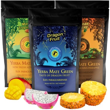 Zestaw Yerba Mate Green Owocowe różne smaki NAJLEPSZE na start 3x500g 1,5kg