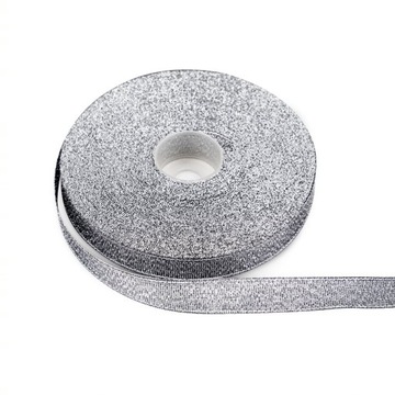 WSTĄŻKA 12MM BROKATOWA SREBRNA BŁYSZCZĄCA 32MB 500
