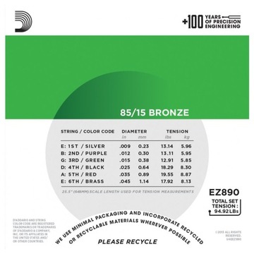 Струны для акустической гитары - D'addario EZ890 9-45