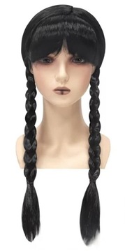 Peruka Wednesday Addams cosplay warkocze czarne