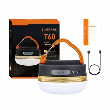 SUPERFIRE LAMPA KEMPINGOWA LED LATARKA TURYSTYCZNA AKUMULATOR USB 1000MAH