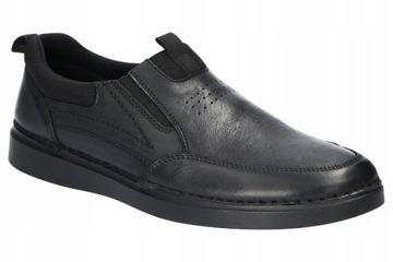 AMERICAN CLUB CY105 SOLIDNE BUTY SKÓRZANE PÓŁBUTY WSUWANE MĘSKIE CZARNE 45