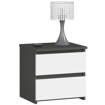 Mały stolik nocny grafit biały 2 szuflady 40 cm