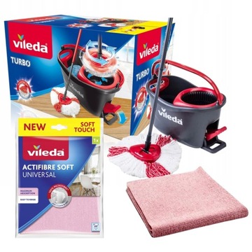 Zestaw Mop obrotowy VILEDA Easy Wring & Clean TURBO oraz Actifibre Soft