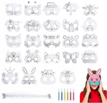 24X MASKA DO MALOWANIA DLA DZIECI NA URODZINY DIY PREZENT ZABAWA DZIECKA