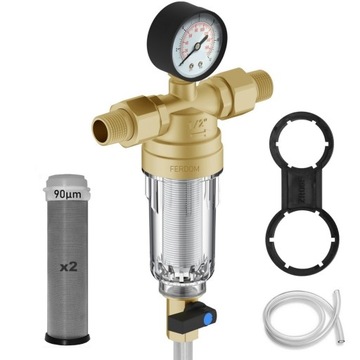 FD180 Filtr Do Wody 2x Siatka 90u, Manometr FERDOM