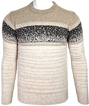 Sweter męski wełniany we wzory W403 ciepły brązowy r. XXL