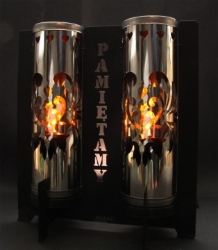 Современная металлическая свеча из стали с надписью ПОМНИМ + 2 вставки живого пламени