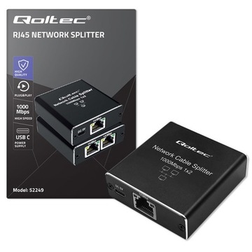 Rozdzielacz Splitter mini SWITCH 1x2 port RJ45 1000Mbps USB-C Aluminium