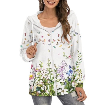 Women Butterfly Print Loose Hooded Coats Autumn Wi