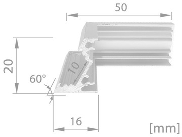 PL16KBZ60 УГЛОВОЙ РАЗЪЕМ СВЕТОДИОДНОГО ПРОФИЛЯ УГОЛ 60 СВИДНИК