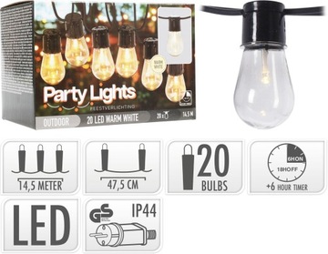 GIRLANDA OGRODOWA ŻARÓWKA 14,5 M 20 LED TIMER