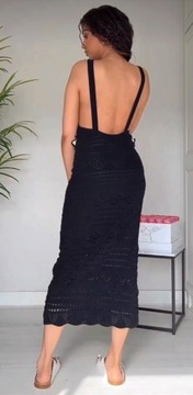 Zara sukienka czarna s 36 Boho szydełkowa ażurowa haft