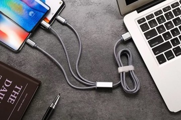 Телефонный кабель 3в1 micro USB USB-C Lightning 120см 0807