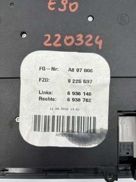 BMW 3 E90 9225537 PANEL PŘEPÍNAČ STŘEŠNÍHO OKNA