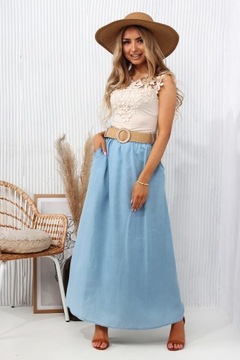 ЮБКА ЖЕНСКАЯ ДЛИННАЯ ЮБКА МАКСИ, ДЖИНСЫ ЖЕНСКИЕ, МОДНЫЙ РЕМЕНЬ, СИНИЙ