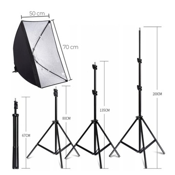 ZESTAW FOTOGRAFICZNY 2X LAMPA FOTOGRAFICZNA + STATYW + SOFTBOX 50X70cm X2