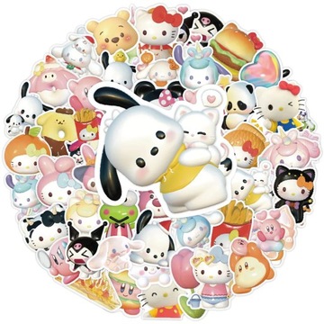 60 sztuk mieszanych naklejek 3D Anime Sanrio Hello Kitty My Melody Kuromi