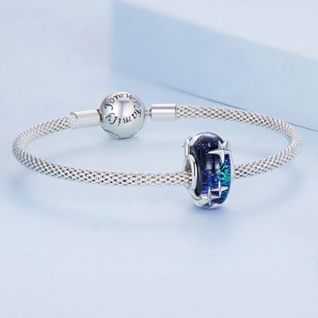 G938 Szkło Murano z gwiazdkami srebrny charms beads