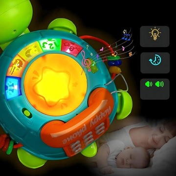 ОБРАЗОВАТЕЛЬНАЯ ЧЕРЕПАХА СВЕТОДИОДНАЯ ИНТЕРАКТИВНАЯ ИГРУШКА МУЗЫКАЛЬНЫЕ МЕЛОДИИ ТЕЛЕФОН ЦИФРЫ 6в1