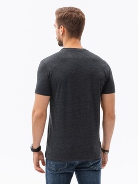 T-shirt męski bez nadruku S1390 czarny melanż M