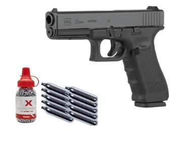 PISTOLET Wiatrówka Glock na kulki metalowe bb 4,5m zestaw śruty pojemniki
