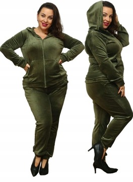 Dres welurowy DAMSKI ELEGANCKI KOMPLET KHAKI PREMIUM PL PLUS SIZE 4XL