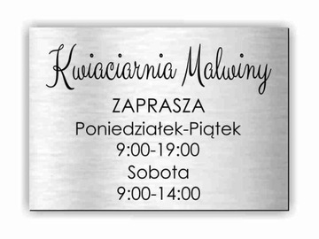 tabliczka samoprzylepna GODZINY OTWARCIA Nazwa firmy logo A5 filtr UV