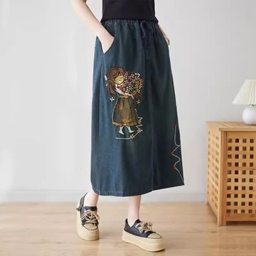 High End Embroidered Retro Denim Skirt 2024 Spring