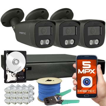 Zestaw do monitoringu IP 3 kamery 5Mpx zewnętrzne PoE grafit dysk 2TB