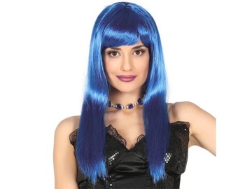 PERUKA Z GRZYWKĄ DŁUGIE PROSTE WŁOSY GRANATOWA